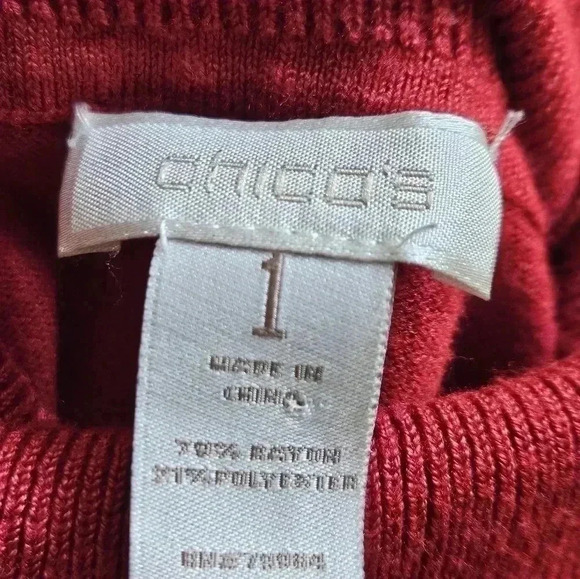 Chicos Top Womens 1 US Medium Red Turtleneck Rayon Polyester Casual Ladies - Picture 5 of 6